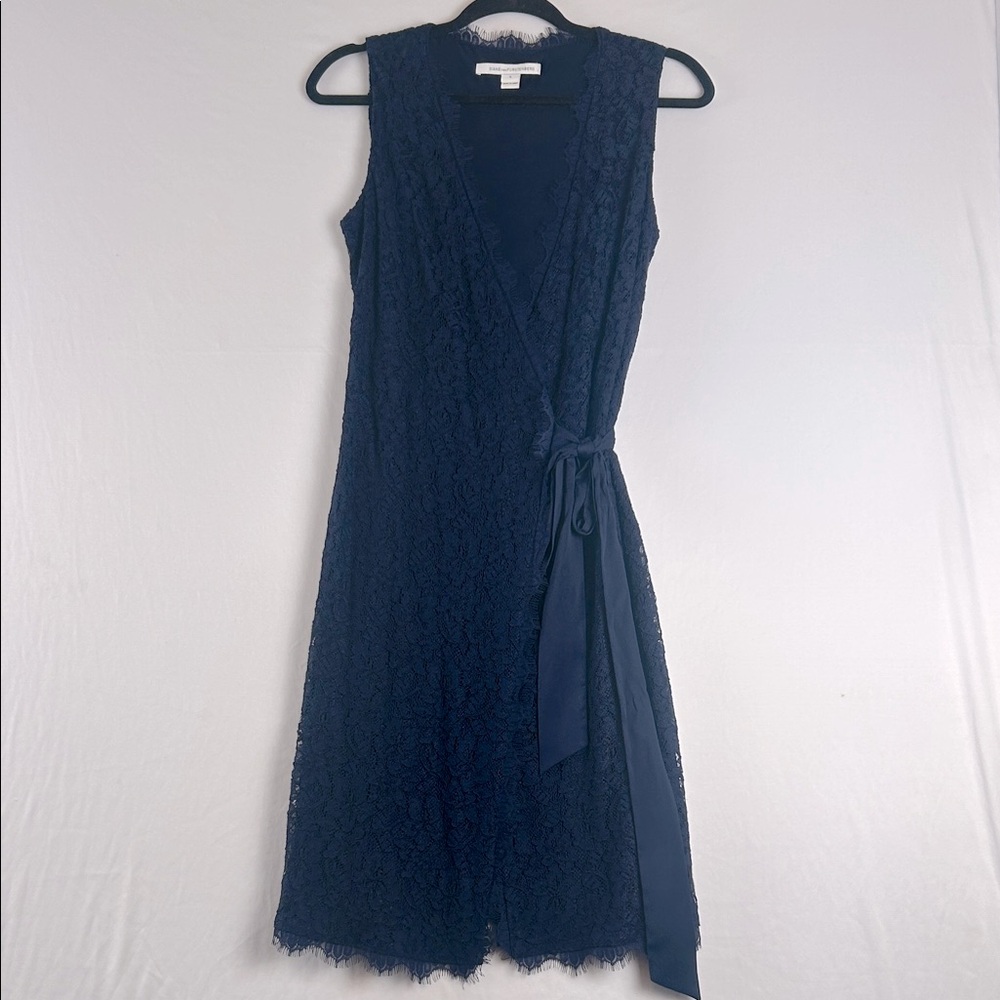 Diane Von Furstenberg Navy Lace Midi Sleeveless Dress Women’s Size 6